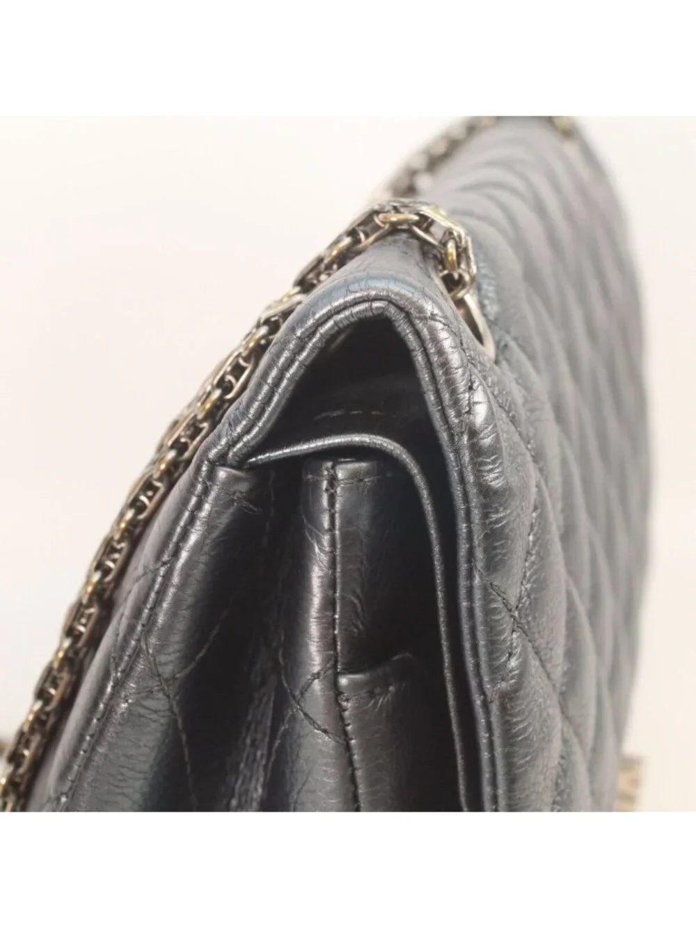 Chanel Metallic Blue Gray Vintage Calf Silver Quilted 2.55 Large Chain Handbag